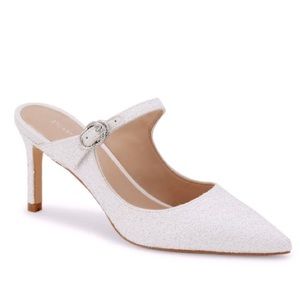 Women’s 9 Stuart Weitzman crystal buckle 75 glitter heeled mule